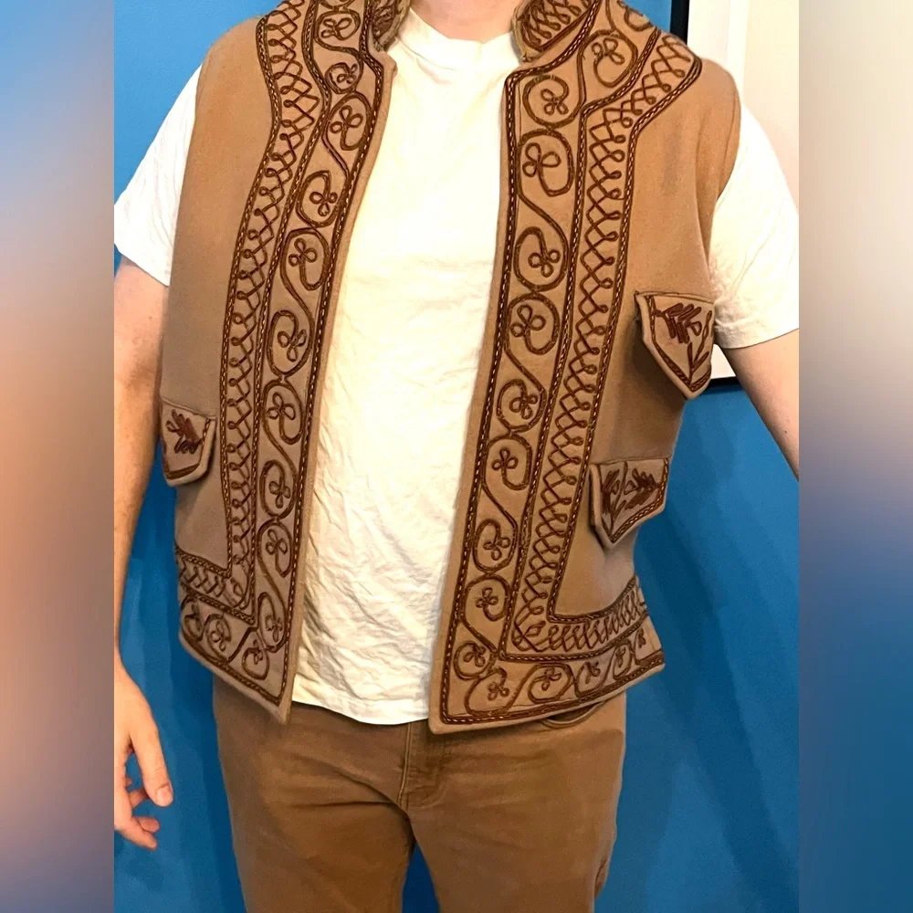 Romanian Waistcoat, men’s medium, felted wool, brown and tan